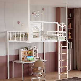 铁艺新款高架床悬空省空间阁楼床上床下空定制铁床儿童树屋铁床