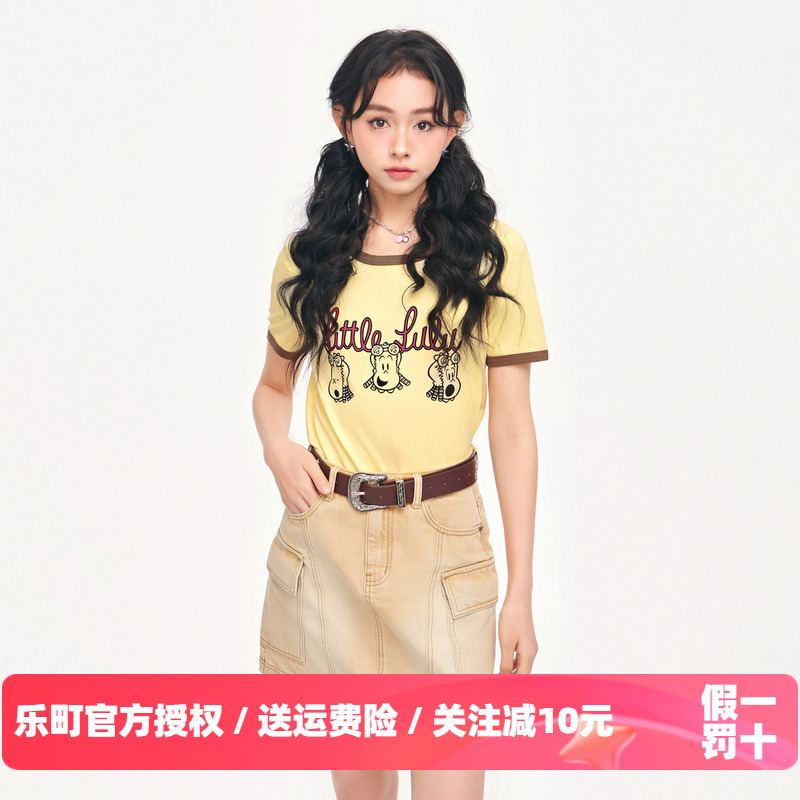 【Little Lulu联名】乐町夏季新款领口袖口撞色T恤C1CNE2126