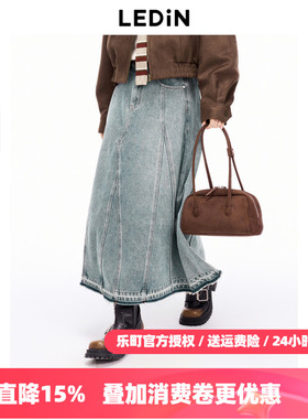 【商场同款】乐町插片分割牛仔伞裙冬季新款长半裙C2HFE4121