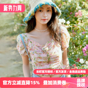 印花方领雪纺衫 乐町 新款 夏季 上衣C1CDE2214 小野新泽联名