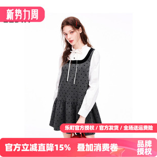 新款 乐町千金风甜美拼接连衣裙春季 波点裙C1FAE4303 商场同款