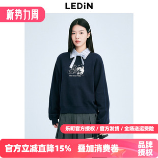 藏青短款 乐町小图猫咪宽松卫衣春新款 上衣C1CRE4F02 商场同款