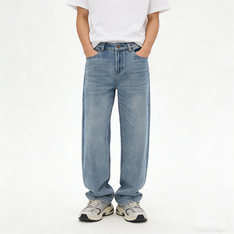 6180城市李#夏季新款莱塞尔无弹男士小个子八分宽松直筒牛仔裤
