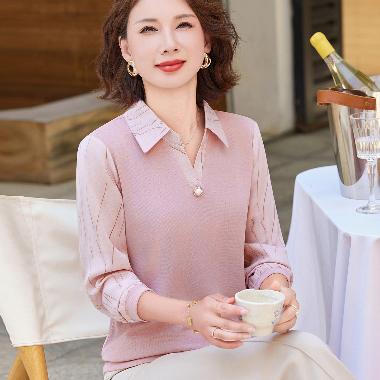 妈妈装秋装上衣2025新款洋气中老年女装春秋长袖T恤宽松打底小衫 - 牧芮旗舰店出品