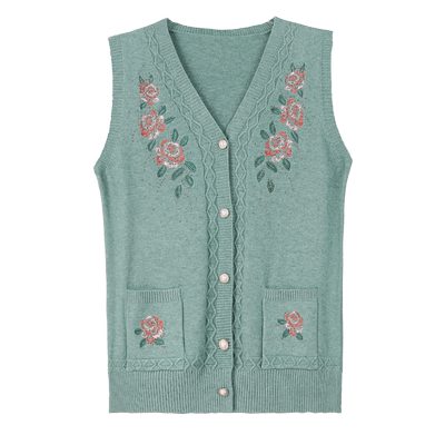 中老年马甲女士春秋外套妈妈装背心开衫外穿针织短款坎肩毛衣马夹