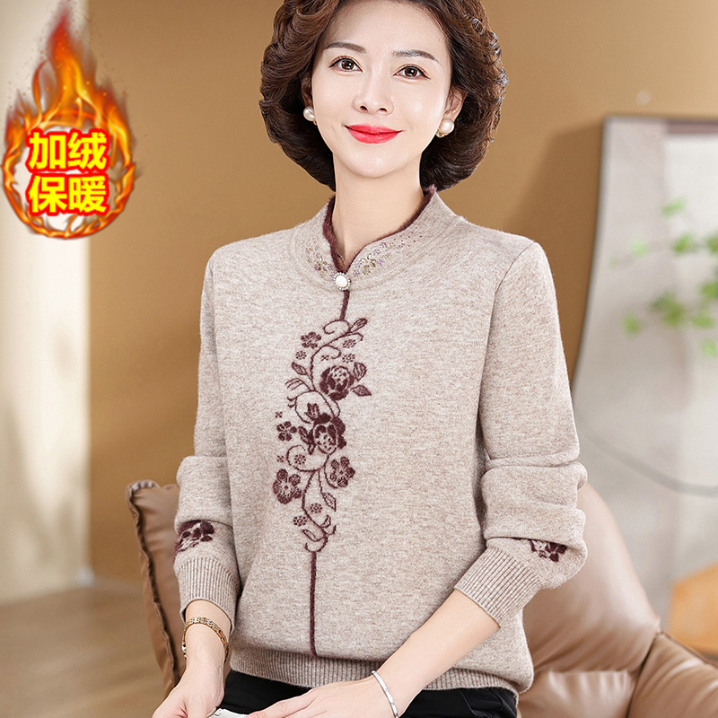 牧芮妈妈秋冬季新款加绒加厚毛衣