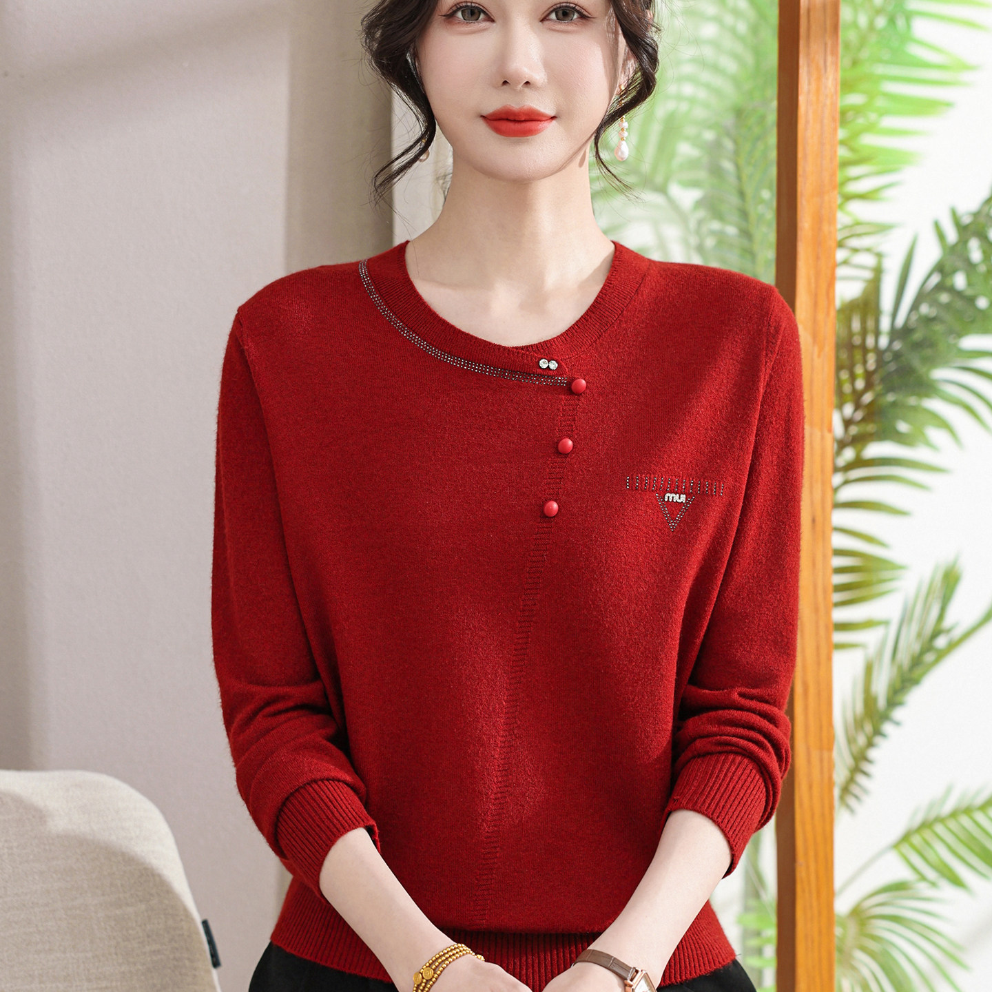 本命年妈妈春装新款针织毛衣中老年女喜庆婚宴红色打底衫过年衣服,女装/女士精品,中老年女装,淘宝优惠券,粉丝福利购,淘宝优惠卷