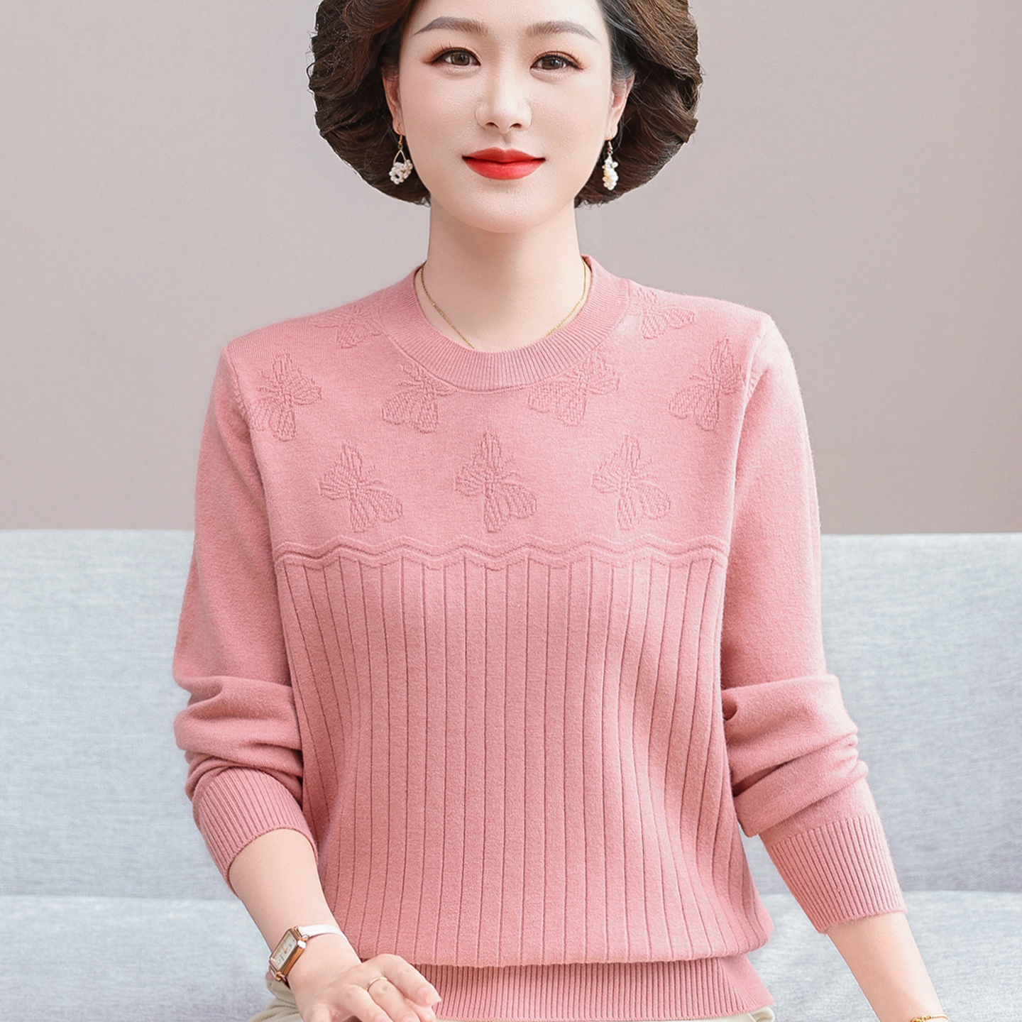 秋装新款长袖毛衣圆领针织打底衫