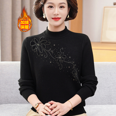 中年妈妈冬季加绒加厚一体绒毛衣