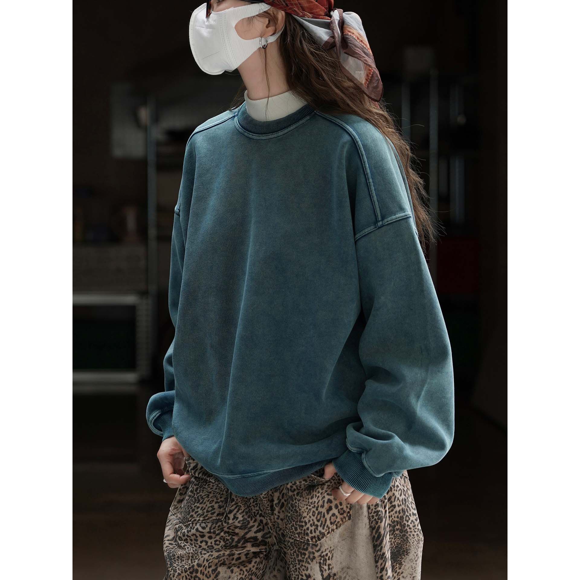 卢浮冬季新款韩系简约街头磨毛廓形套头卫衣宽松舒适显瘦上衣女