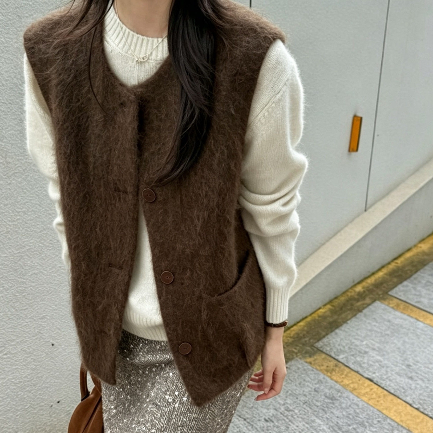 老钱风羊绒拉毛马甲背心女秋外穿长毛厚款叠穿羊毛毛衣外套女秋冬