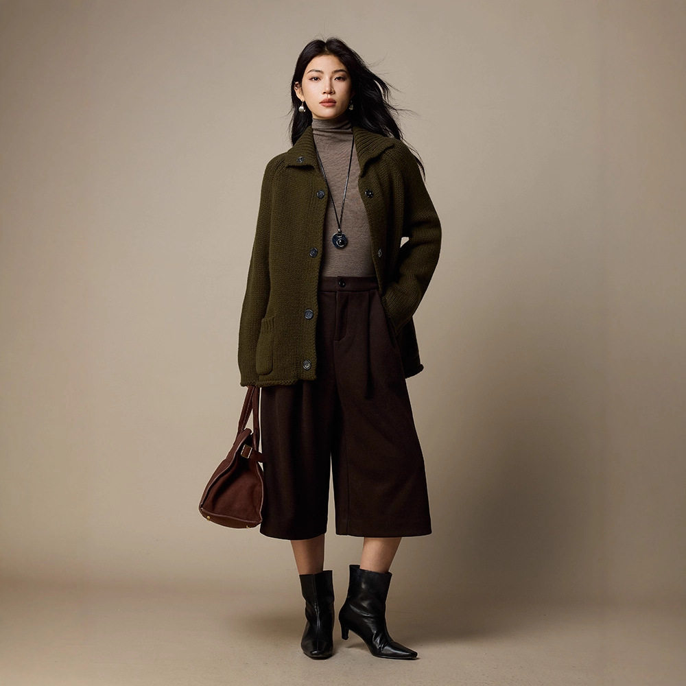 美拉德纯羊毛衫高领毛衣女秋冬外套厚2026新款女装中长款针织开衫