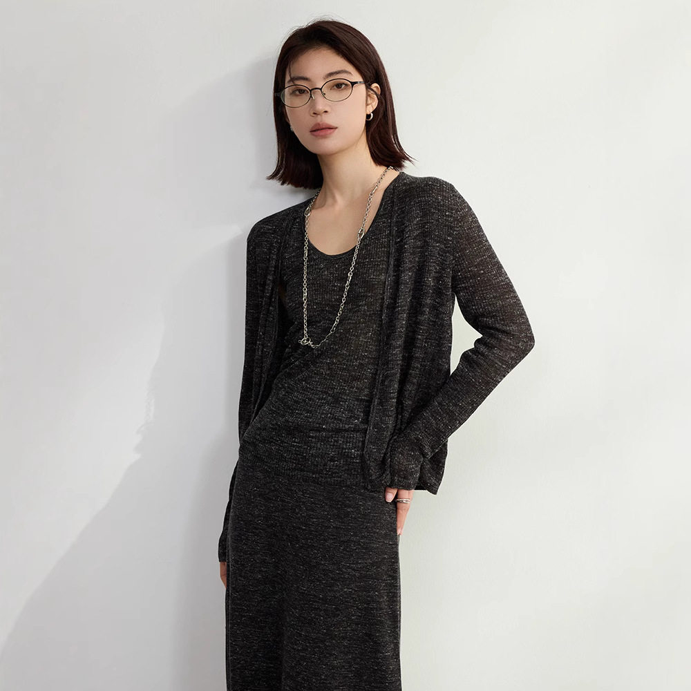 老钱风 亚麻套装吊带背心+针织开衫两件套女装26新款百搭时尚套装