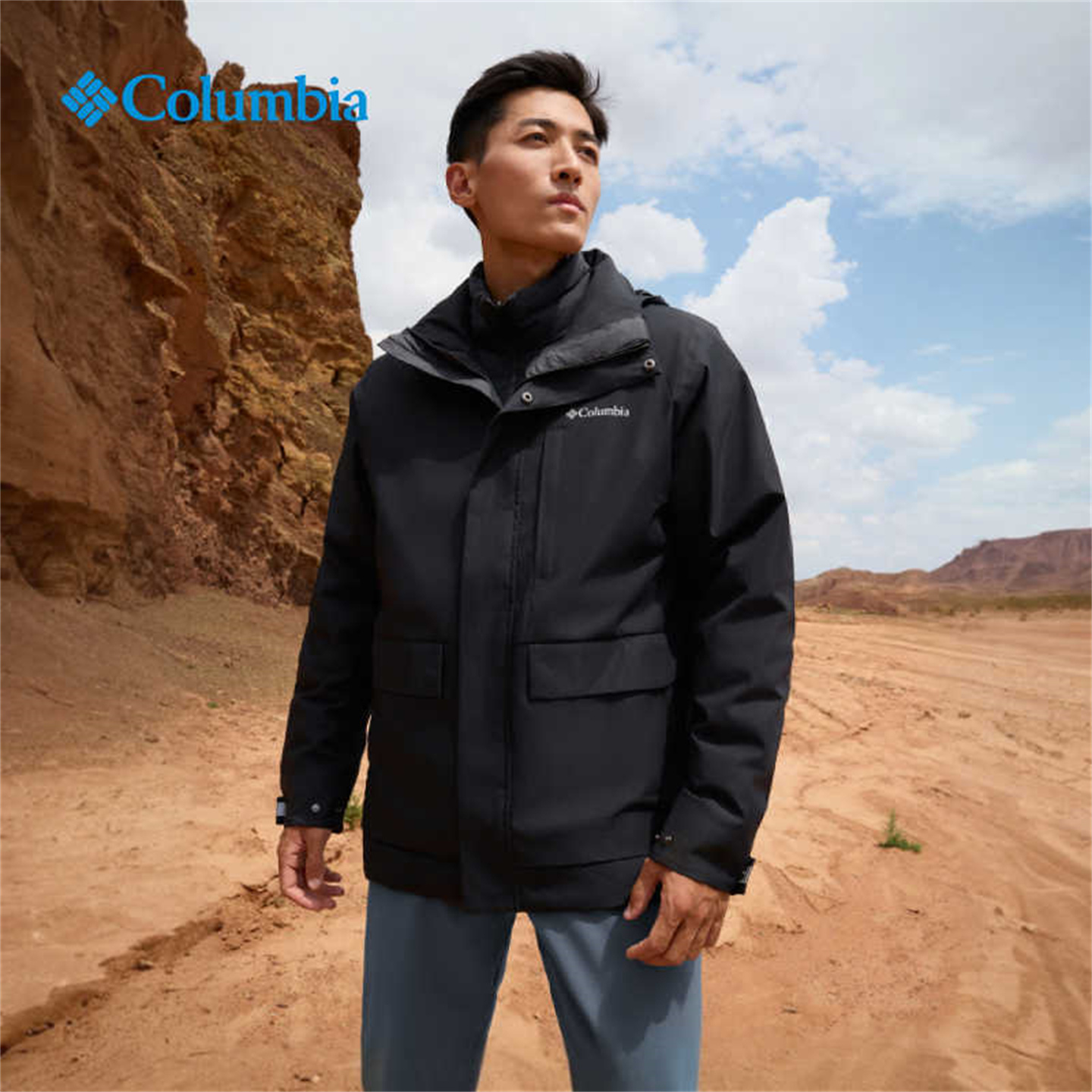 25秋冬新款Columbia哥伦比亚男士冲锋衣防水羽绒内胆三合一WE7048