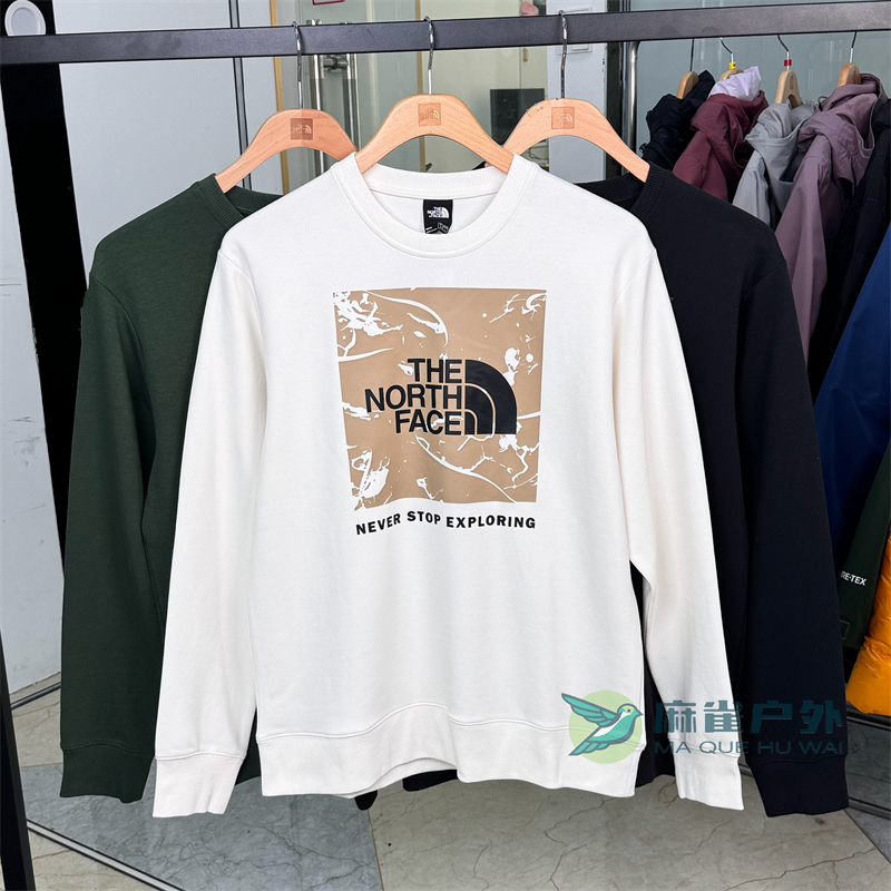 北面户外休闲透气纯棉圆领卫衣男