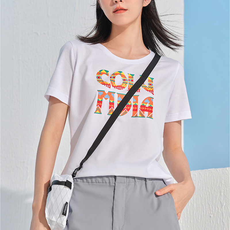 哥伦比亚户外女棉质印花短袖T恤