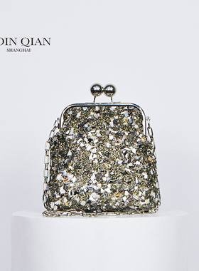 COIN QIAN 摩登复古—亮片碎石玻璃珠小号手提包 特别款 金银黑