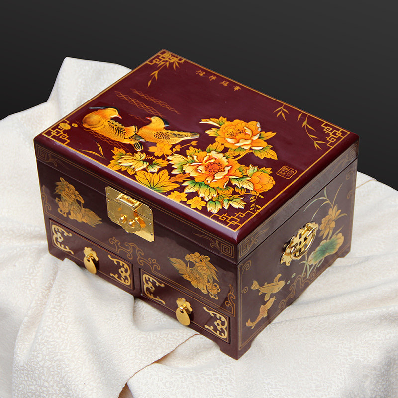 紫艺堂贾兴林先生作品手工平遥推光漆器鸳鸯戏水复古首饰盒结婚