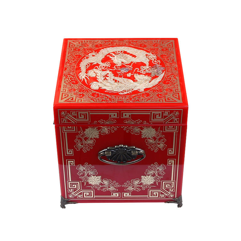 紫艺堂贾兴林先生作品手工彩绘平遥推光漆器/龙凤呈祥/首饰盒