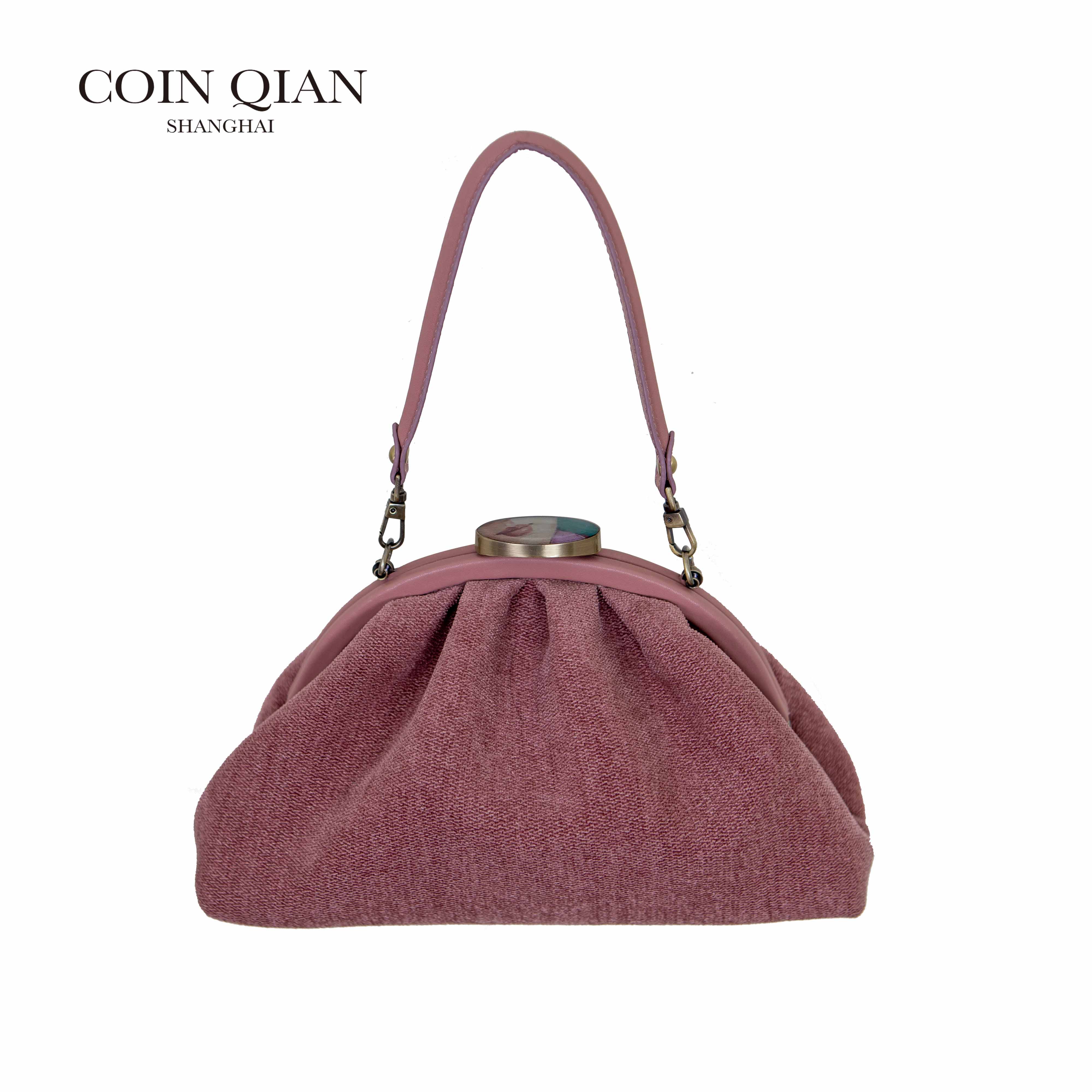 复古摩登粉色小圆包