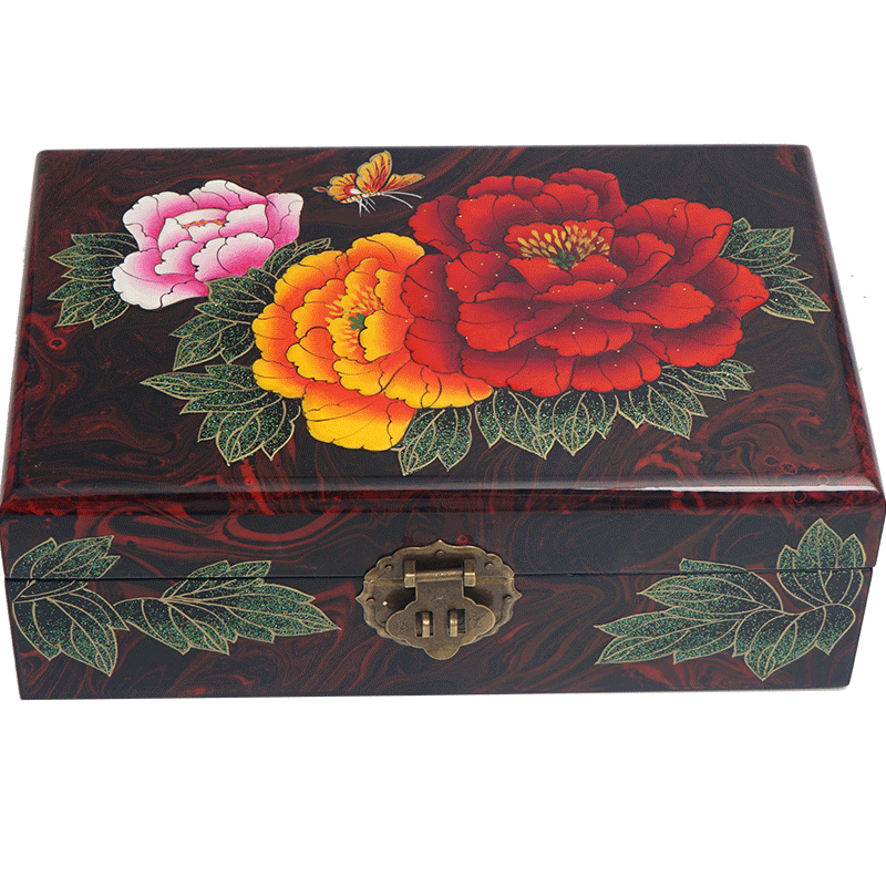 作品蝶恋花复古彩绘推光漆器