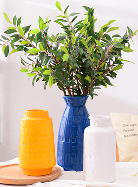 复古美式乡村欧式怀旧蓝色黄色陶瓷花瓶花器工艺品摆件软装  包邮