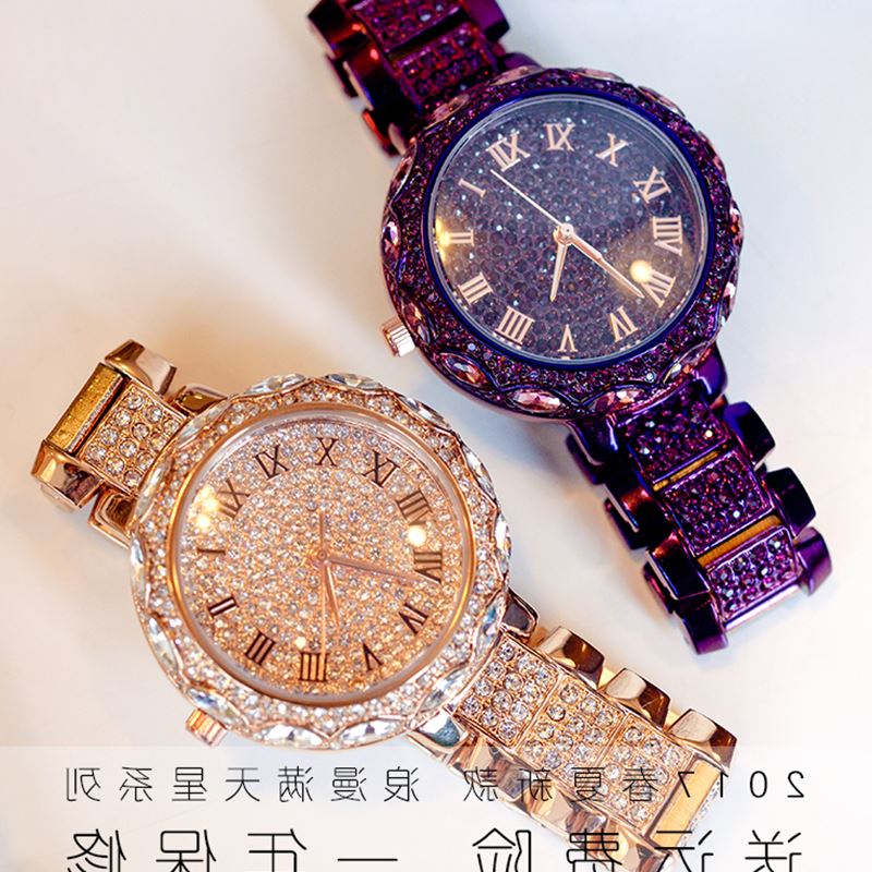 新款瑪莎莉手表女款 滿鉆防水時尚潮流女表水鉆表鋼帶石英表正品