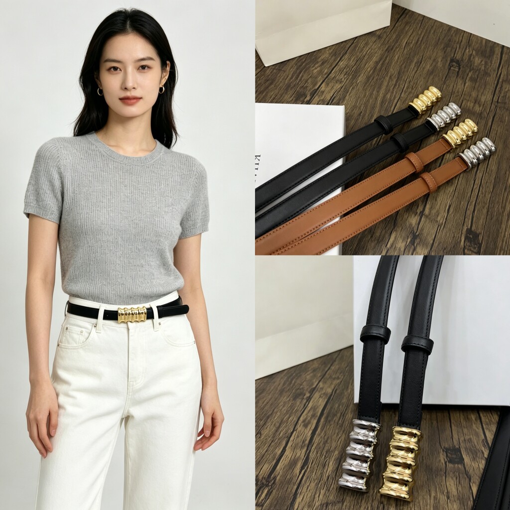 细腰带女轻奢竹节金属滑扣皮带简约百搭配连衣裙西装大衣装饰腰带