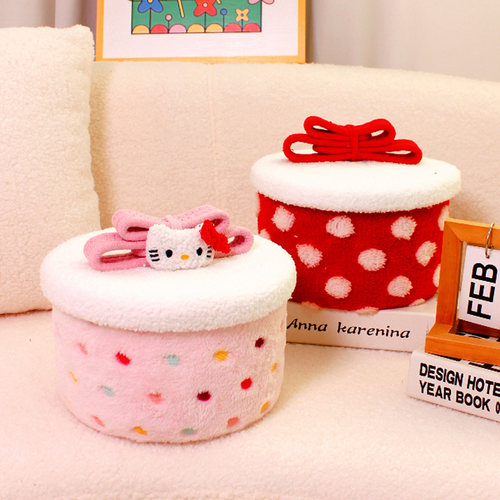 波点可爱KT猫蝴蝶结带盖收纳桌面