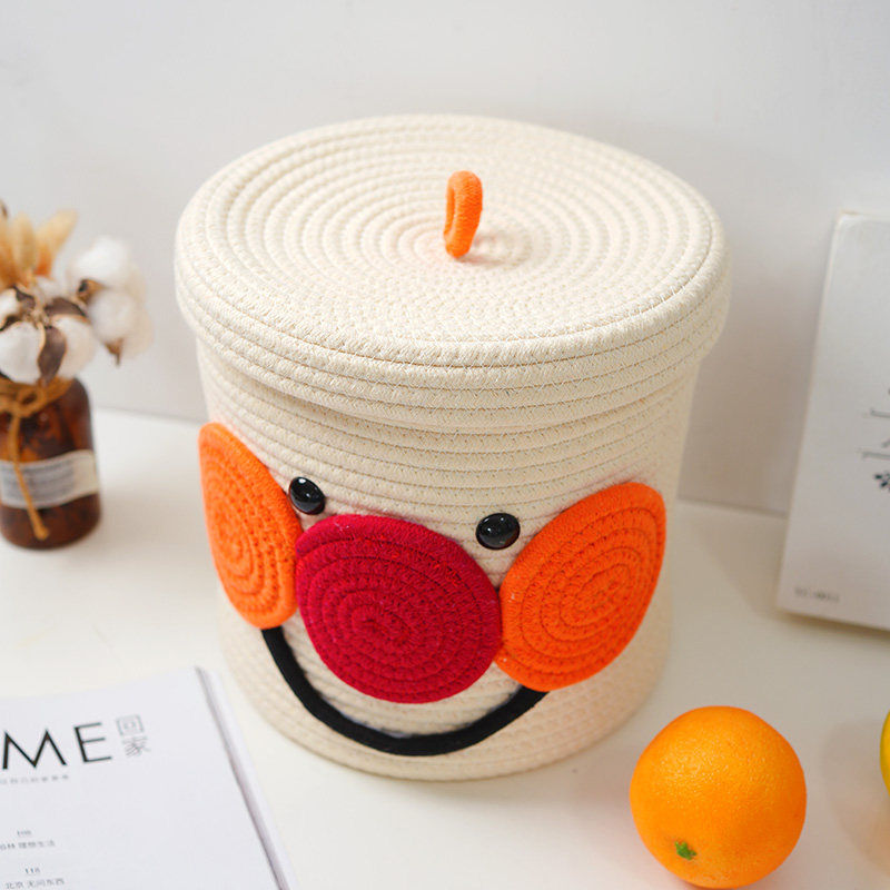 可爱卡通超人桌面收纳筐桶棉线绳编织收纳盒家用整理储物箱带盖