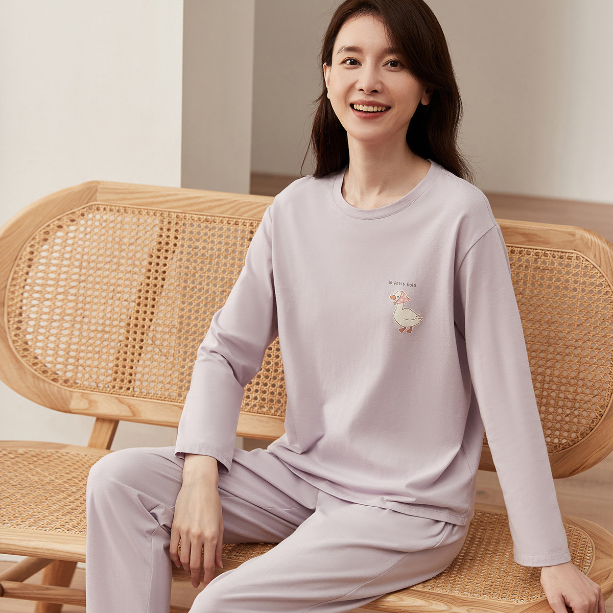顶呱呱女士睡衣纯棉长袖春秋季薄款套头全棉家居服套装官方旗舰店