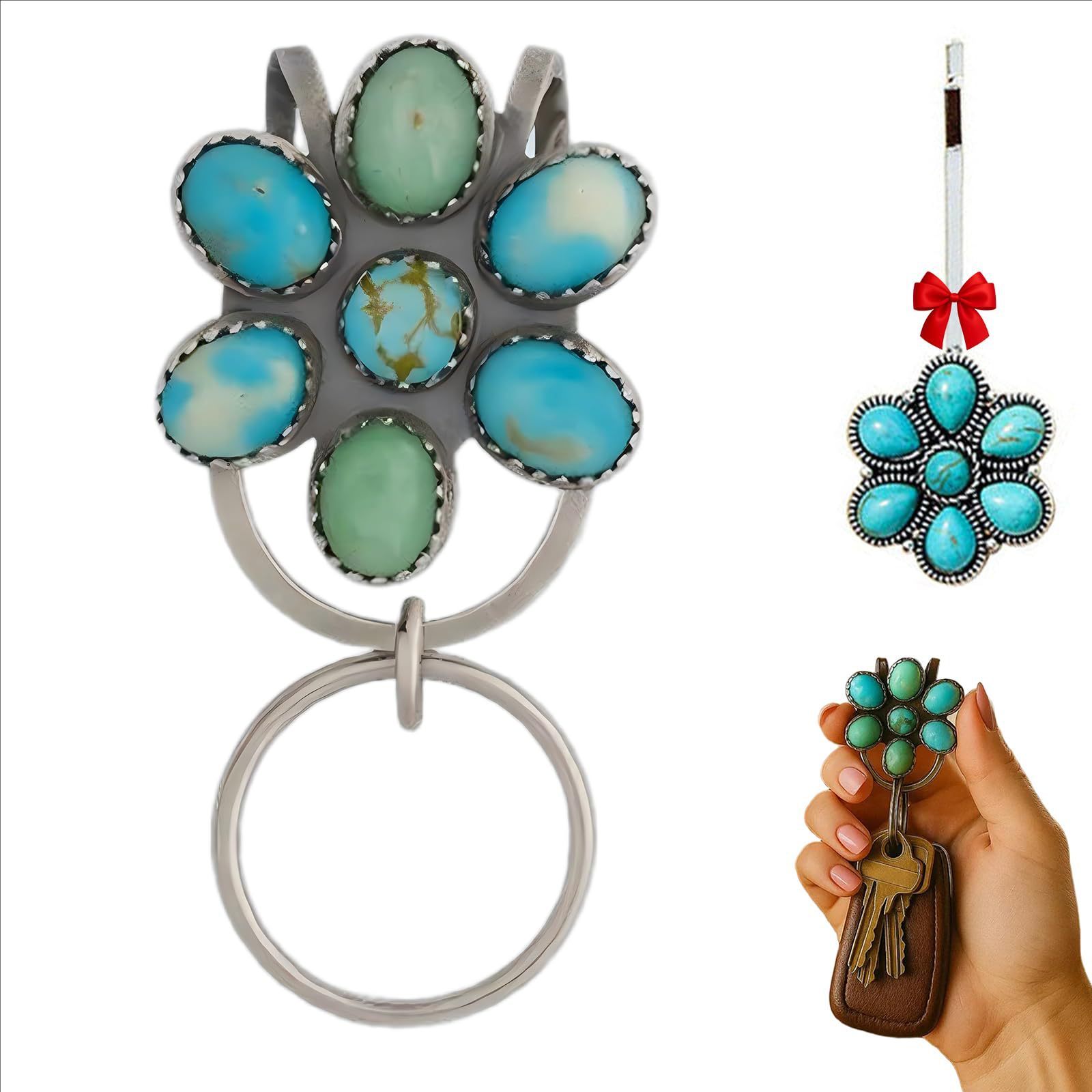 跨境Turquoise Bloom Bag Clip Key Holder 绿松石花朵包夹钥匙扣