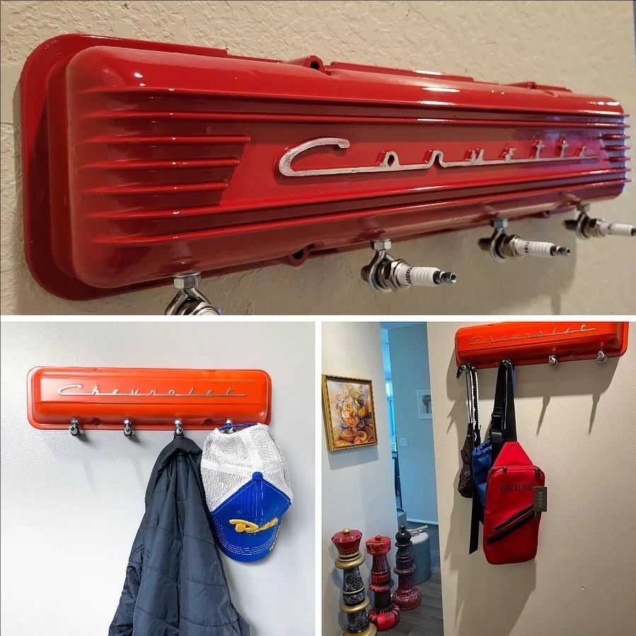 Corvette Script Valve Cover Rack复古车库火花塞装饰架钥匙挂钩
