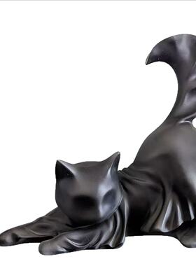 万圣节披风鬼魂黑猫雕塑摆件