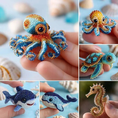 新品Octopus Bead Embroidery Kit 海洋动物珠绣diy套件