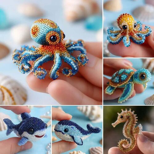 新品Octopus Bead Embroidery Kit 海洋动物珠绣diy套件