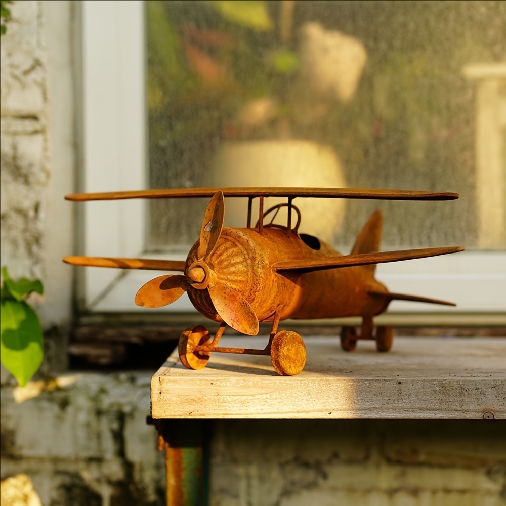 跨境飞机铁艺做锈桌面摆件铁艺艺品摆件家居复古装饰模型创意做旧