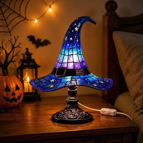 跨境Witch Hat Lamps哥特式帽子灯桌面摆件USB插扣LED灯光摆件