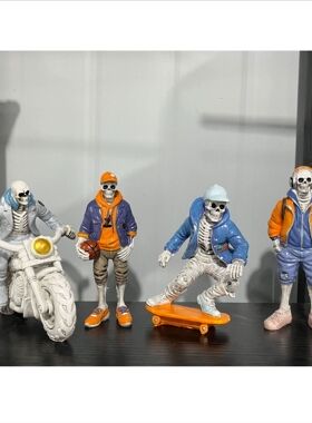 跨境新品Cool skeleton figurines 万圣节骷髅人偶树脂摆件装饰