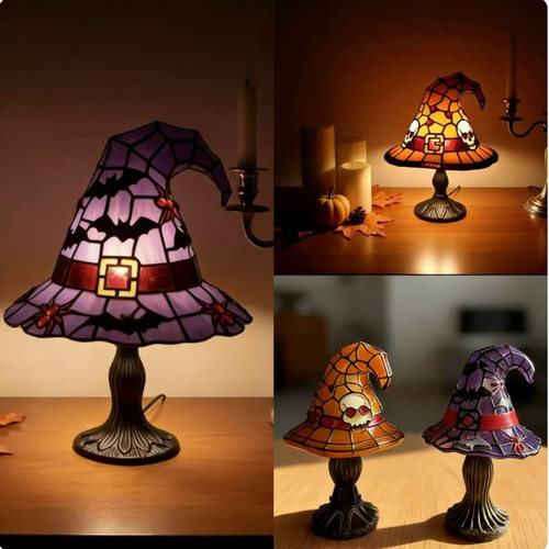 跨境新款万圣节Witch Hat Table Lamp Ornament女巫帽树脂台灯