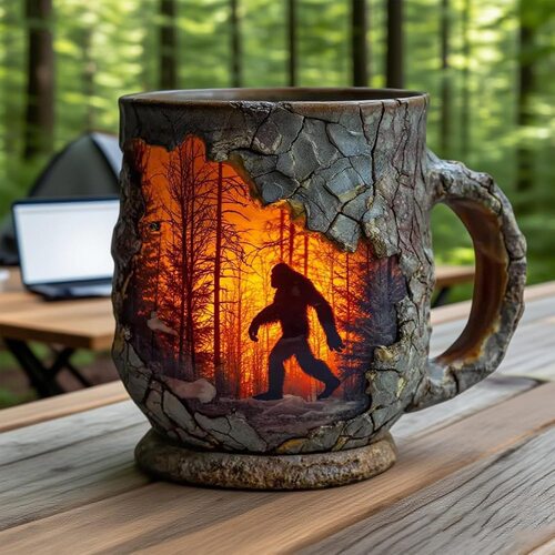 跨境新品Bigfoot Forest Fire Mug大脚怪森林火杯家居桌面马克杯