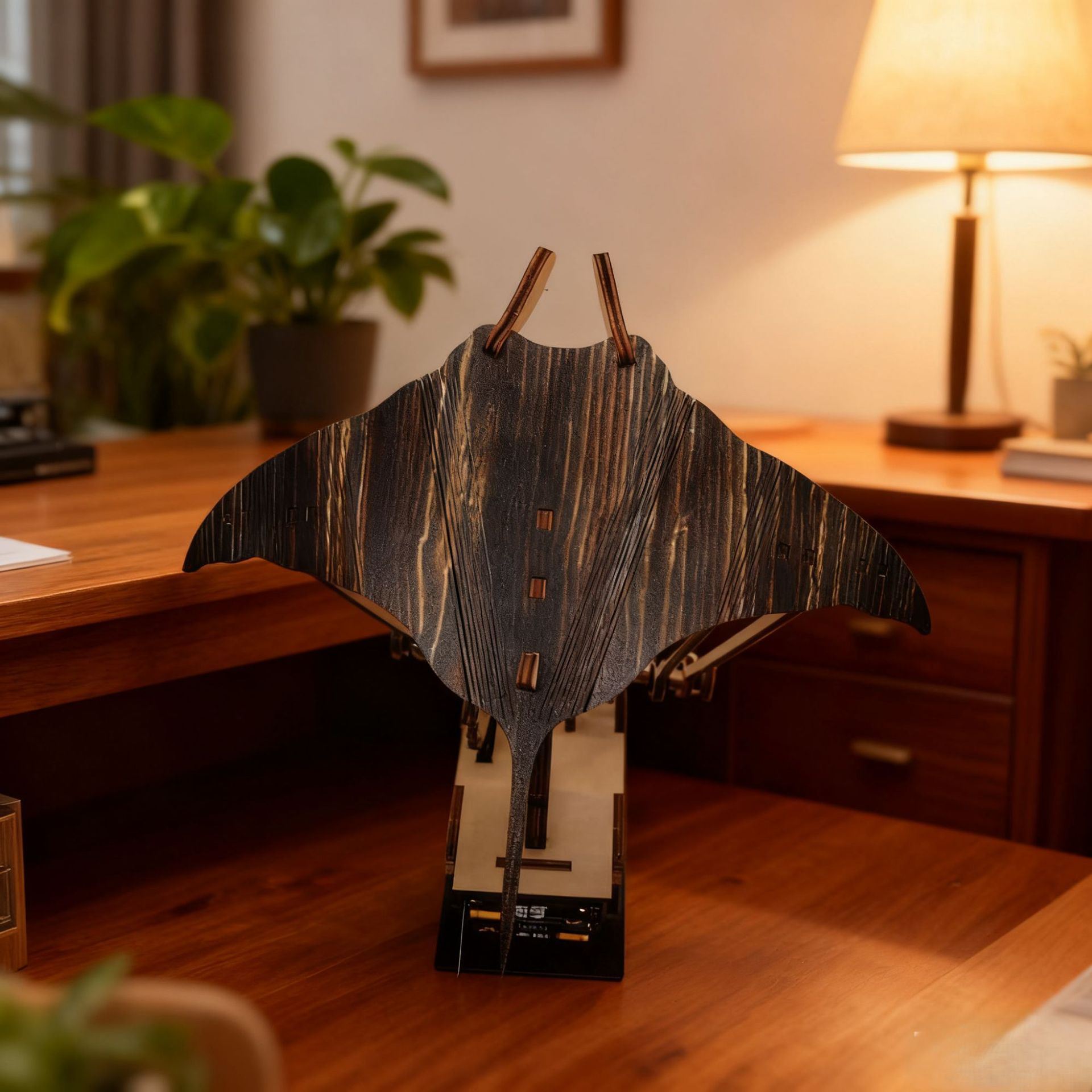 跨境Artisan Wooden Manta Ray Automaton工匠木制蝠鲼自动机摆件