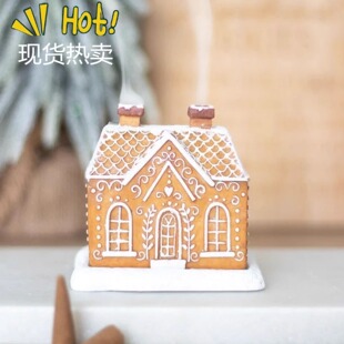 跨境festive incense cone burner圣诞节姜饼小屋香炉树脂装饰品