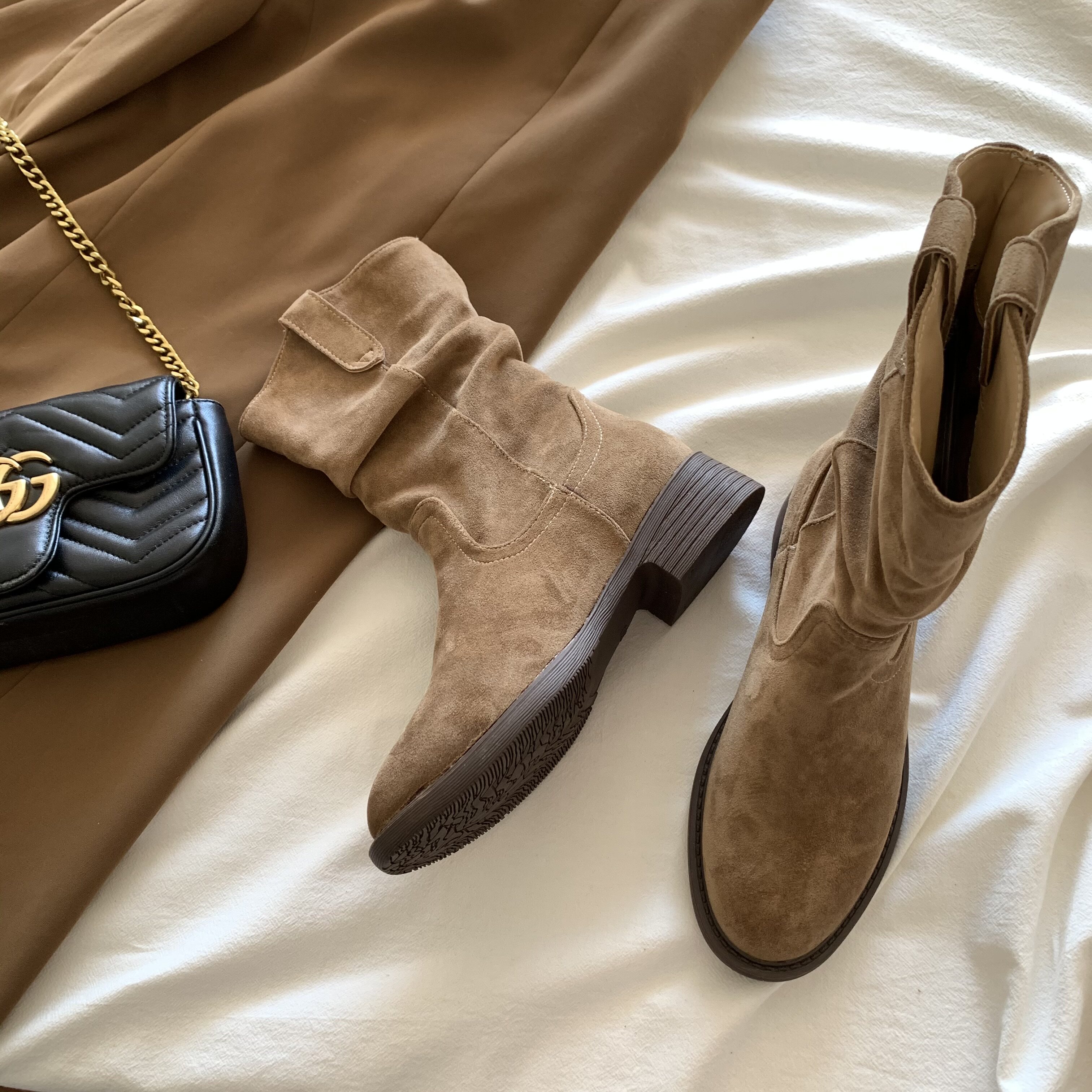 美拉德风！超显腿细！INS网红堆堆靴西部牛仔短靴中筒靴马丁靴女,流行男鞋,马丁靴,淘宝优惠券,粉丝福利购,淘宝优惠卷