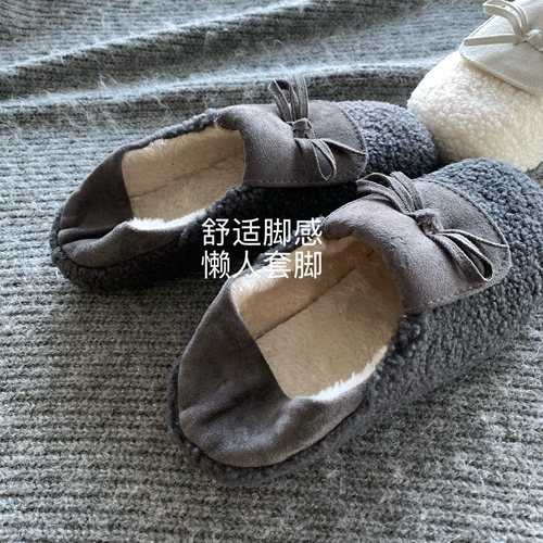 韩国ins冬季保暖蝴蝶结毛毛鞋女