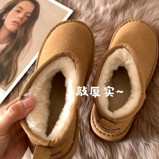 软糯亲肤温暖~韩国chic冬季保暖毛毛雪地靴女外穿加绒加厚棉鞋