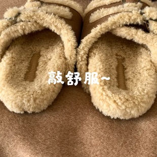 私留力薦 女外穿2025秋冬厚底毛絨茸茸勃肯拖鞋 INS羊羔絨毛毛鞋