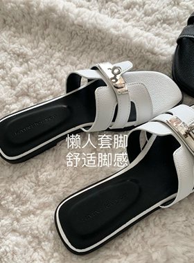 韩版ins女外穿夏季平底百搭拖鞋