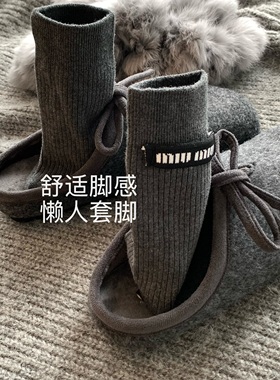 限定小香灰~韩国ins博主推荐深灰色保暖勃肯鞋女冬加绒包头半拖鞋