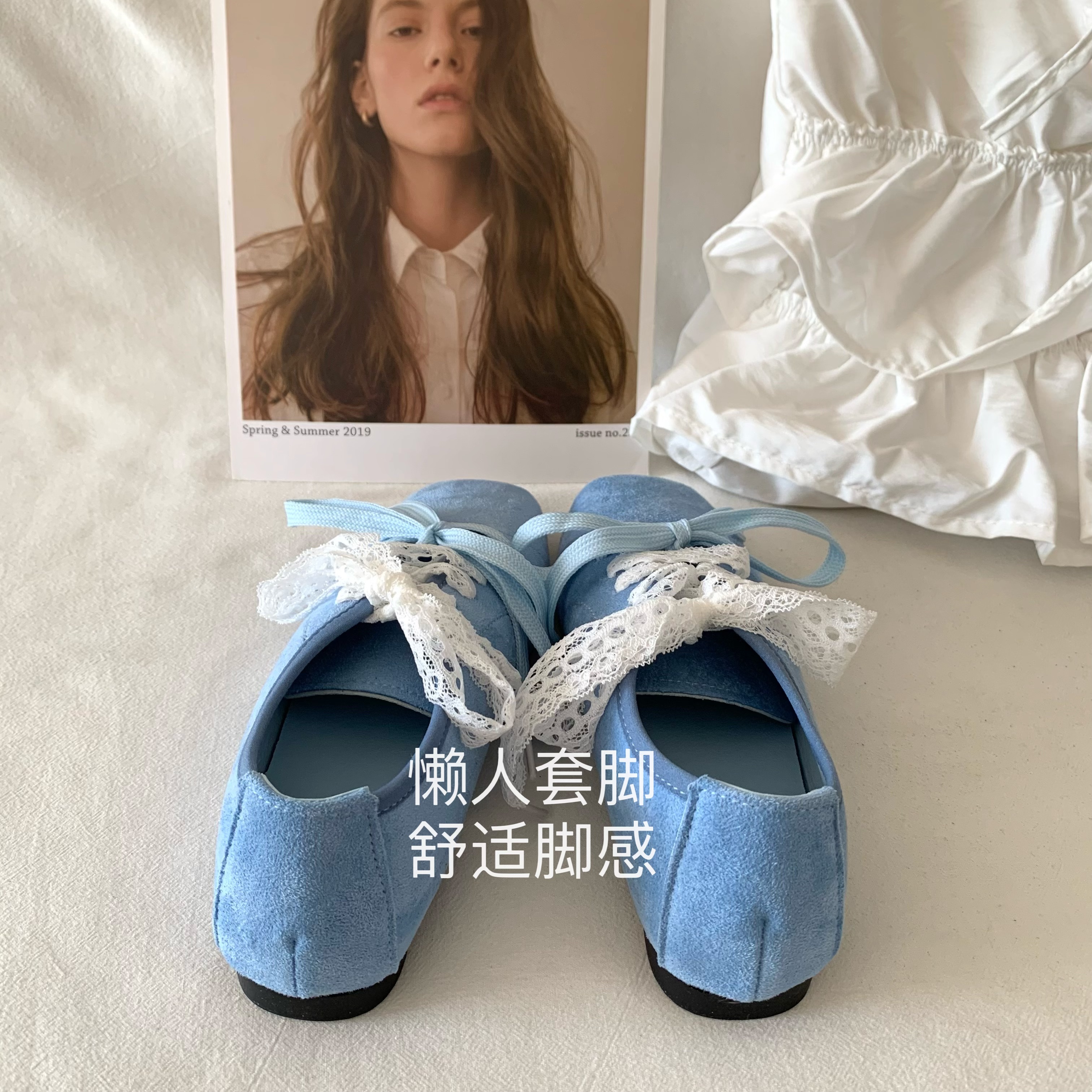 韩版ins女春季平底方头系带单鞋
